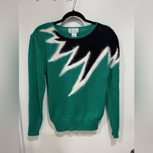 Teal and Black Zigzag Sweater